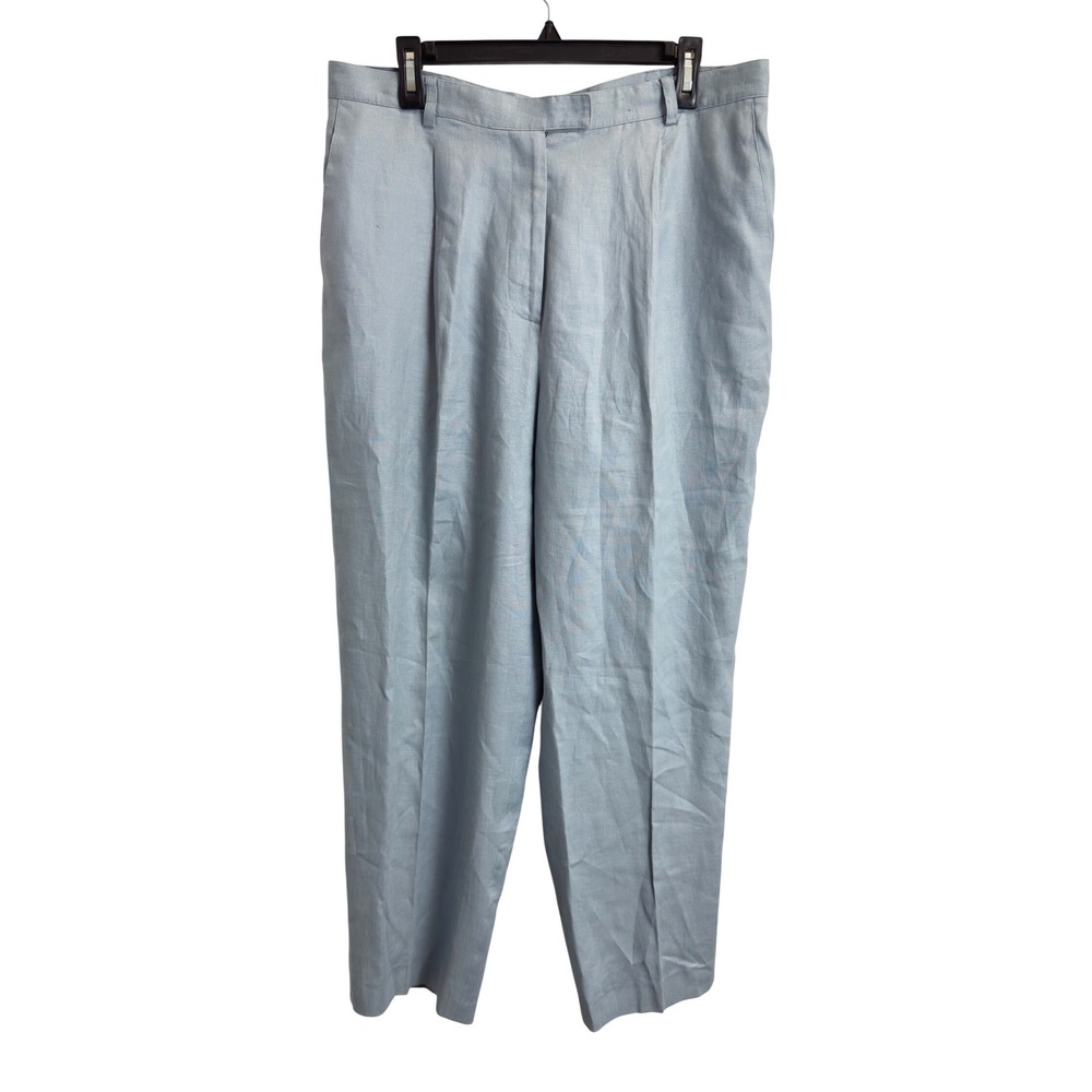 Vintage Rafaella Womens 16 Light Blue Linen Pleated High Rise Tailored‎ Pants